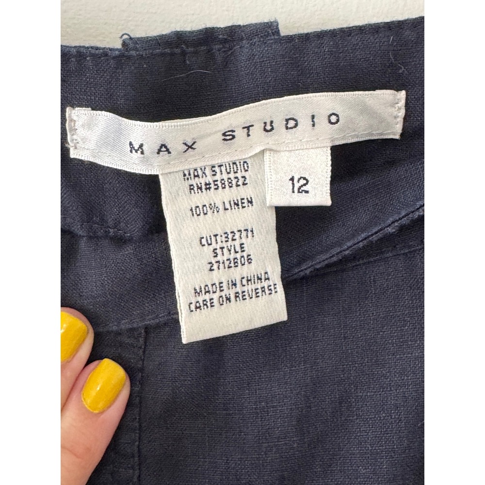 Navy Blue Linen Sailor Pant Size M Button Front Wide Leg Nautical Coastal Resort - Picture 4 of 11